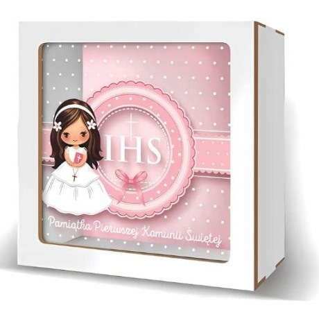 Przejdź do produktu Skarbonka z okienkiem KOMUNIA - Dziewczynka Różowa - #3301-KOM3