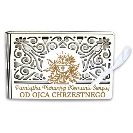 Przejdź do produktu Pudełko na pieniądze banknotówka KOMUNIA - od OJCA CHRZESTNEGO - Ażur - #3302A-KOM1B-OC