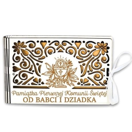 Przejdź do produktu Pudełko na pieniądze banknotówka KOMUNIA - od BABCI i DZIADKA - Ażur - #3302A-KOM1Z-BD