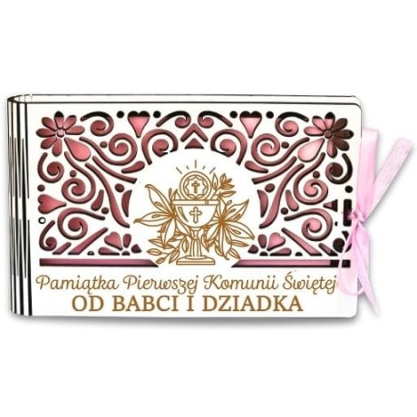 Przejdź do produktu Pudełko na pieniądze banknotówka KOMUNIA- od BABCI i DZIADKA - Ażur - #3302A-KOM1R-BD