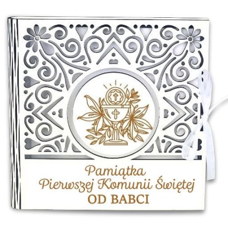 Przejdź do produktu Pudełko na pieniądze kwadrat KOMUNIA- od BABCI - Ażur - #3308A-KOM1B-B