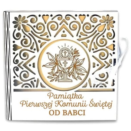 Przejdź do produktu Pudełko na pieniądze kwadrat KOMUNIA - od BABCI - Ażur - #3308A-KOM1Z-B