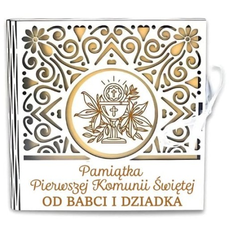 Przejdź do produktu Pudełko na pieniądze kwadrat KOMUNIA - od BABCI i DZIADKA - Ażur - #3308A-KOM1Z-BD