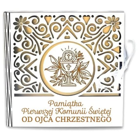 Przejdź do produktu Pudełko na pieniądze kwadrat KOMUNIA - od OJCA CHRZESTNEGO - Ażur - #3308A-KOM1Z-OC