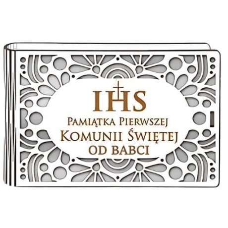 Przejdź do produktu Pudełko na pieniądze banknotówka KOMUNIA - od BABCI - Ażur - #3302A-KOM3B-B