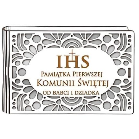 Przejdź do produktu Pudełko na pieniądze banknotówka KOMUNIA - od BABCI i DZIADKA - Ażur - #3302A-KOM3B-BD