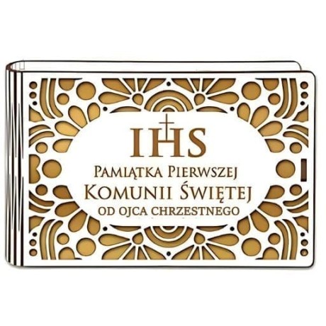 Przejdź do produktu Pudełko na pieniądze banknotówka KOMUNIA - od OJCA CHRZESTNEGO - Ażur - #3302A-KOM3Z-OC