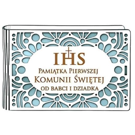 Przejdź do produktu Pudełko na pieniądze banknotówka KOMUNIA - od BABCI i DZIADKA - Ażur - #3302A-KOM3N-BD