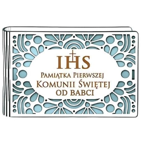 Przejdź do produktu Pudełko na pieniądze banknotówka KOMUNIA - od BABCI - Ażur - #3302A-KOM3N-B