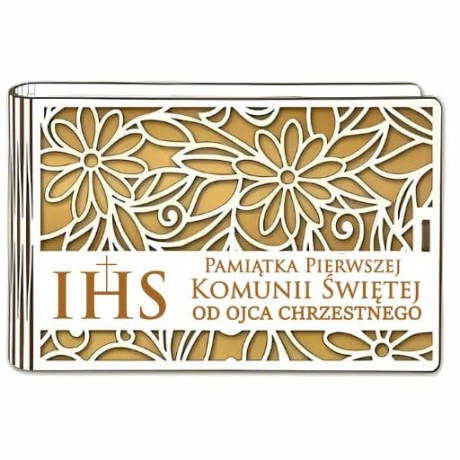 Przejdź do produktu Pudełko na pieniądze banknotówka KOMUNIA - od OJCA CHRZESTNEGO - Ażur - #3302A-KOM2Z-OC