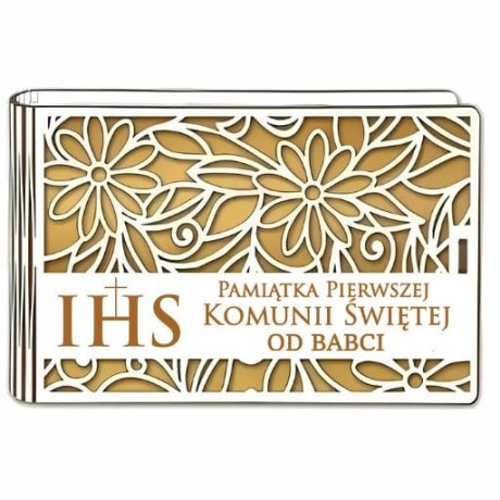 Przejdź do produktu Pudełko na pieniądze banknotówka KOMUNIA - od BABCI - Ażur - #3302A-KOM2Z-B