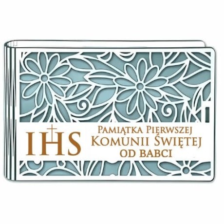Przejdź do produktu Pudełko na pieniądze banknotówka KOMUNIA - od BABCI - Ażur - #3302A-KOM2N-B