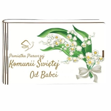 Przejdź do produktu Pudełko na pieniądze banknotówka KOMUNIA- od Babci - Konwalia - #3302-KOM1B