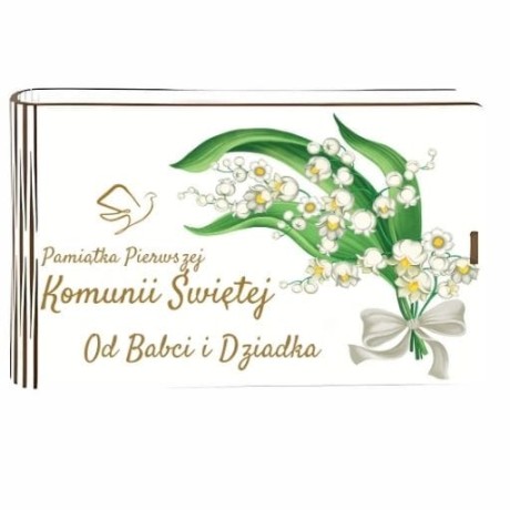 Przejdź do produktu Pudełko na pieniądze banknotówka KOMUNIA- od Babci i Dziadka - Konwalia - #3302-KOM1BD