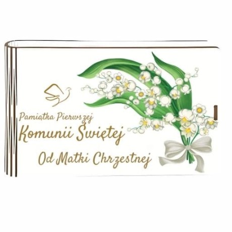 Przejdź do produktu Pudełko na pieniądze banknotówka KOMUNIA- od Matki Chrzestnej - Konwalia - #3302-KOM1MC