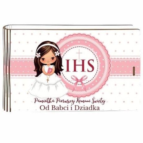 Przejdź do produktu Pudełko na pieniądze banknotówka KOMUNIA - od Babci i Dziadka - Dziewczynka Różowa - #3302-KOM3BD