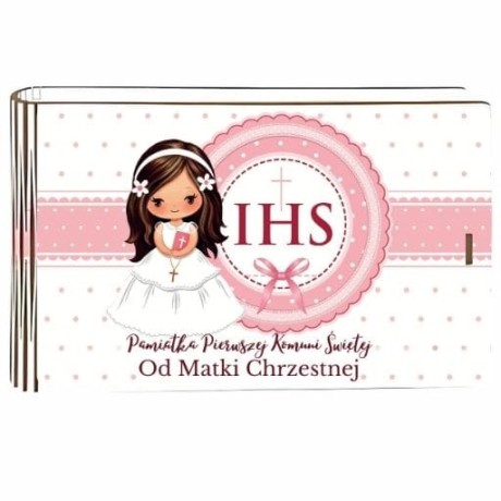 Przejdź do produktu Pudełko na pieniądze banknotówka KOMUNIA - od Matki Chrzestnej - Dziewczynka Różowa - #3302-KOM3MC