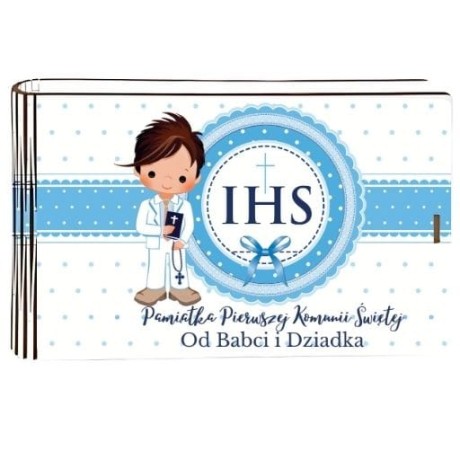 Przejdź do produktu Pudełko na pieniądze banknotówka KOMUNIA - od Babci i Dziadka - Chłopiec Niebieski - #3302-KOM4BD