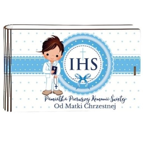 Przejdź do produktu Pudełko na pieniądze banknotówka KOMUNIA - od Matki Chrzestnej - Chłopiec Niebieski - #3302-KOM4MC