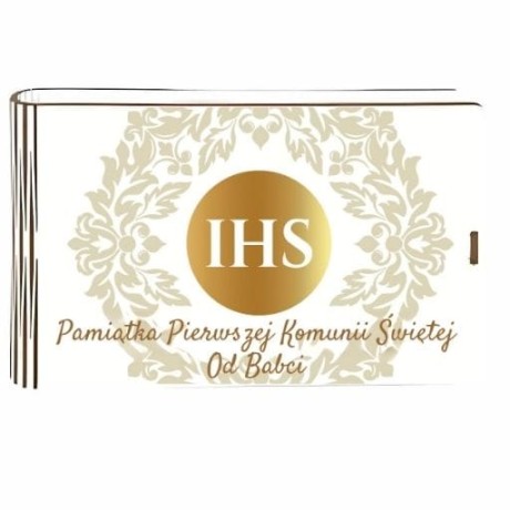 Przejdź do produktu Pudełko na pieniądze banknotówka KOMUNIA - od Babci - Złoty IHS - #3302-KOM5B
