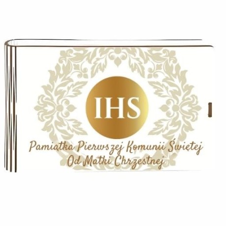 Przejdź do produktu Pudełko na pieniądze banknotówka KOMUNIA - od Matki Chrzestnej - Złoty IHS - #3302-KOM5MC