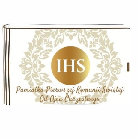 Przejdź do produktu Pudełko na pieniądze banknotówka KOMUNIA - od Ojca Chrzestnego - Złoty IHS - #3302-KOM5OC