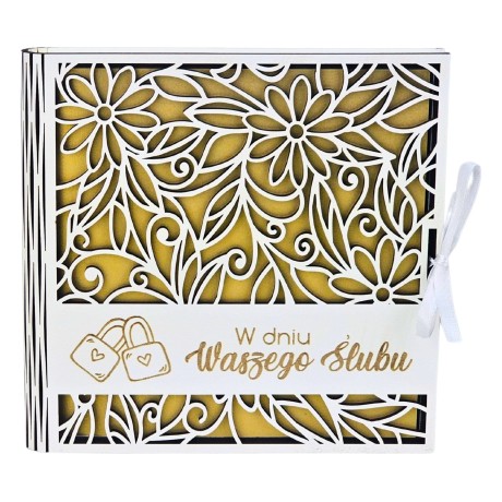 Przejdź do produktu Pudełko na pieniądze ślubne kwadratowe - prezent dla Młodej Pary - seria AŻUR  #3308A-SL2Z
