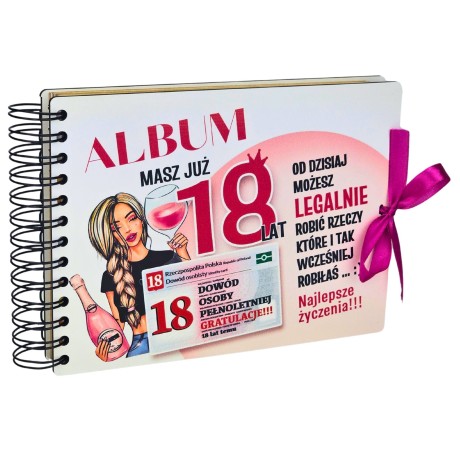 Przejdź do produktu Kolorowy ALBUM NA ZDJĘCIA -  piękny prezent na 18 urodziny - Dowód Dziewczyna - #3343-DD18