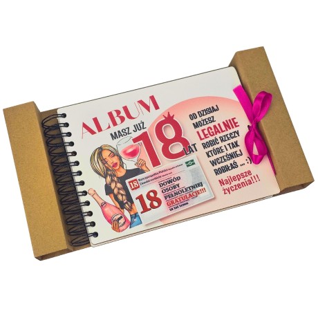 Przejdź do produktu Kolorowy ALBUM NA ZDJĘCIA -  piękny prezent na 18 urodziny - Dowód Dziewczyna - #3343-DD18