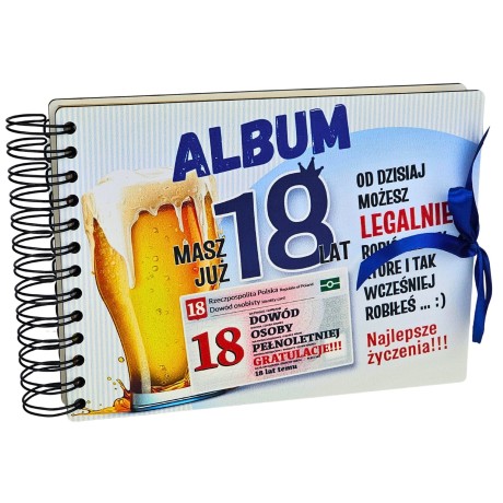 Przejdź do produktu Kolorowy ALBUM NA ZDJĘCIA - piękny prezent na 18 urodziny - Dowód Chłopak - #3343-DC18