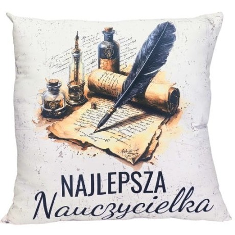 Przejdź do produktu Poduszka dla Pani Nauczycielki – Najlepsza Nauczycielka (pióro) – #3335-N3B