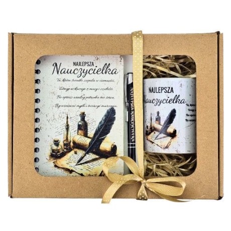 Przejdź do produktu Zestaw kubek i notes z długopisem dla Pani Nauczycielki – Najlepsza Nauczycielka (pióro) – #3369-N3B