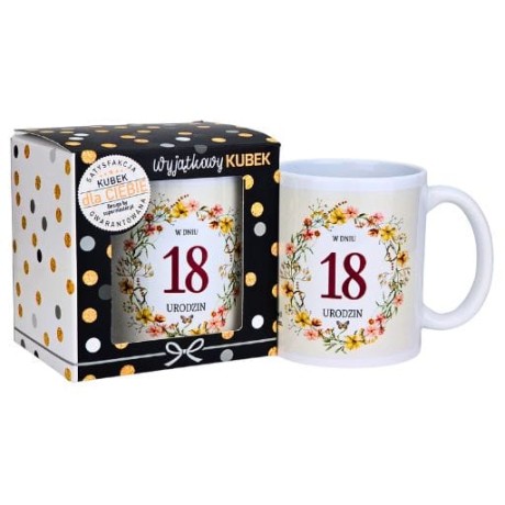Przejdź do produktu Kubek na 18 urodziny dla kobiety (wianek) #3309-UR17-18