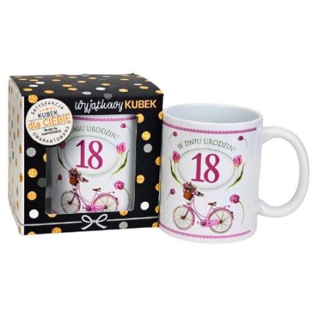 Przejdź do produktu Kubek na 18 urodziny dla kobiety (różowy rower) #3309-UR20-18