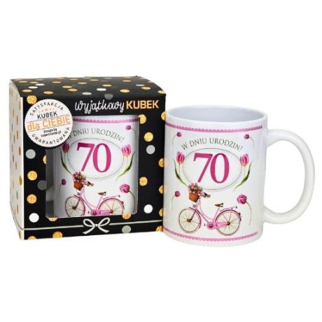 Przejdź do produktu Kubek na 70 urodziny dla kobiety (różowy rower) #3309-UR20-70