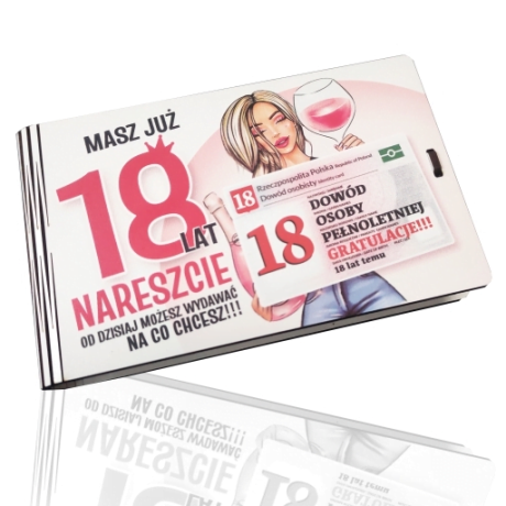 Przejdź do produktu Pudełko na pieniądze banknotówka 18stka Dowód Dziewczyna #3302DW