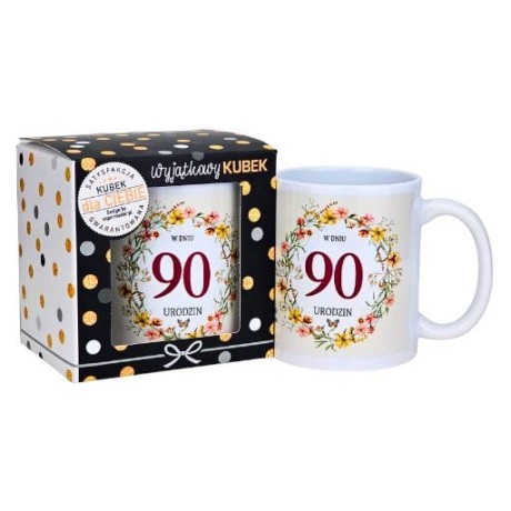 Przejdź do produktu Kubek na 90 urodziny dla kobiety (wianek) #3309-UR17-90