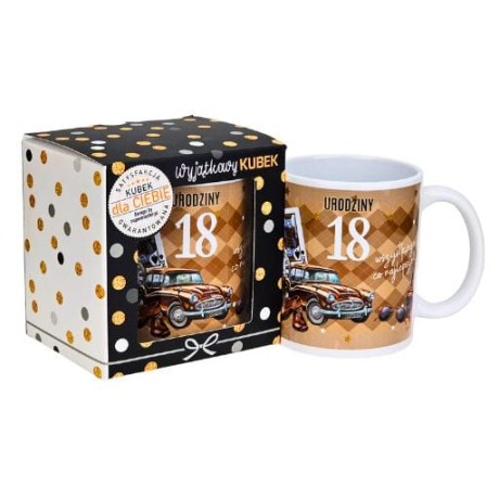Przejdź do produktu Kubek na 18 urodziny dla mężczyzny (brązowe auto) #3309-UR14-18