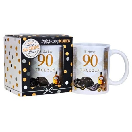 Przejdź do produktu Kubek na 90 urodziny dla mężczyzny (czarne auto) #3309-UR15-90