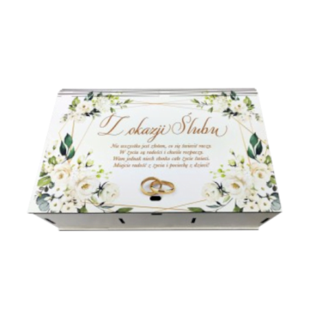Przejdź do produktu Pudełko dzielone na gadżety Młodej Pary Ślub seria Kwiat Ecru #3307KE