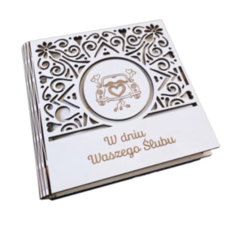 Przejdź do produktu Pudełko na pieniądze ślubne kwadratowe – prezent dla Młodej Pary – seria AŻUR  #3308A-SL1B