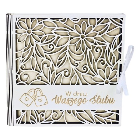 Przejdź do produktu Pudełko na pieniądze ślubne kwadratowe - prezent dla Młodej Pary - seria AŻUR  #3308A-SL2B