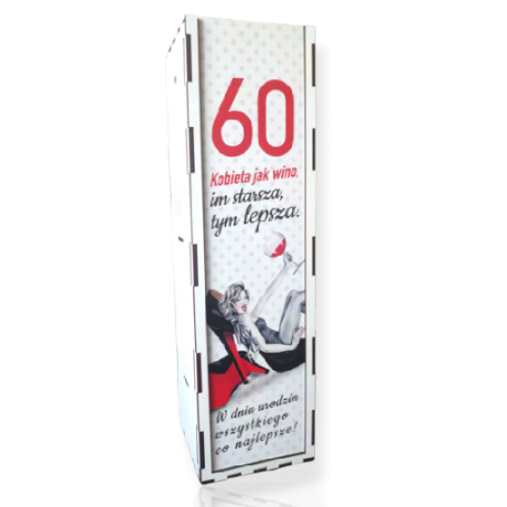Przejdź do produktu Skrzynka pudełko na butelkę wina 60 Urodziny SZPILKA #3311Z60SZP