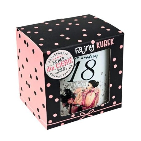 Przejdź do produktu Kubek w opakowaniu na 18 urodziny seria Elegantka Pani #3309EPI18