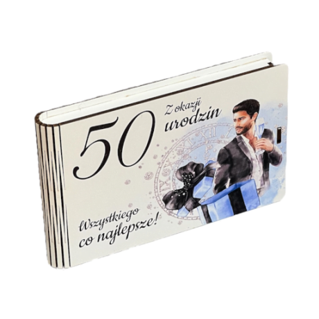 Przejdź do produktu Pudełko na pieniądze banknotówka na 50 urodziny ZEGAR M #3302ZM50