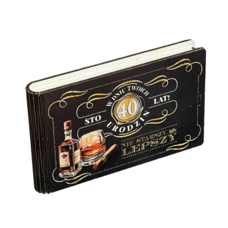 Przejdź do produktu Pudełko na pieniądze banknotówka na 40 urodziny WHISKY #3302WH40