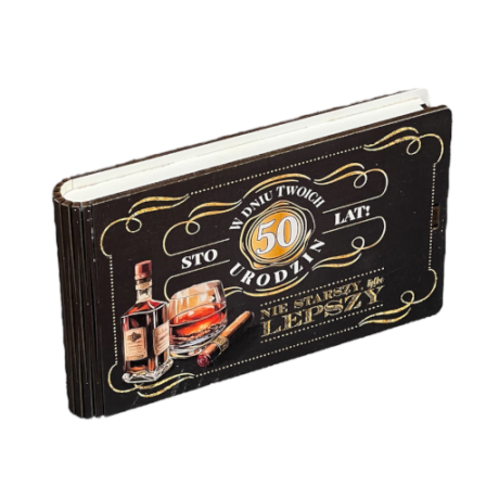 Przejdź do produktu Pudełko na pieniądze banknotówka na 50 urodziny WHISKY #3302WH50