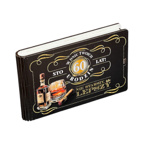 Przejdź do produktu Pudełko na pieniądze banknotówka na 60 urodziny WHISKY #3302WH60