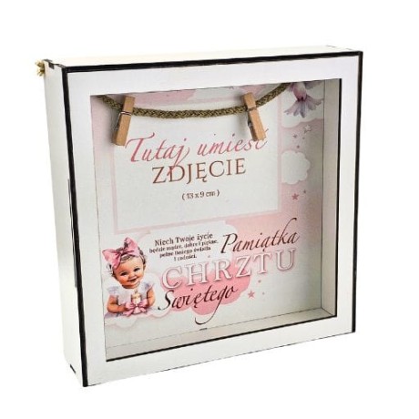 Przejdź do produktu Ramka na zdjęcie 3D na chrzest dziewczynka różowa #3329CHDR