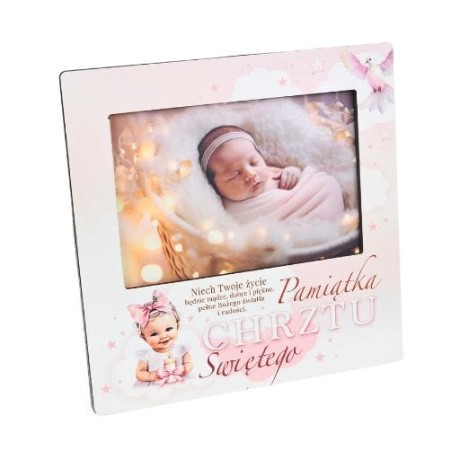 Przejdź do produktu Ramka na zdjęcie na chrzest dziewczynka różowa #3310CHDR